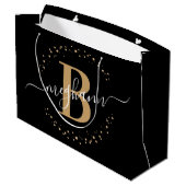 Grand Sac Cadeau Girly Elegant Black Gold Nom Monogramme Script (Dos Angle)