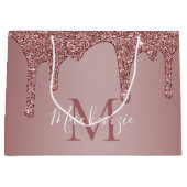 Grand Sac Cadeau Girly Rose Gold Sparkle Glitter Drips monogram (Devant)
