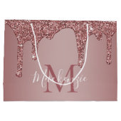 Grand Sac Cadeau Girly Rose Gold Sparkle Glitter Drips monogram (Dos)