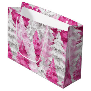 Grand Sac Cadeau Glam blanc rose arbres de Noël