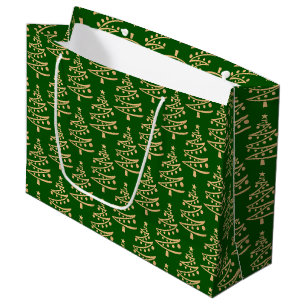 Grand Sac Cadeau Glam Green et Faux Gold Christmas Tree