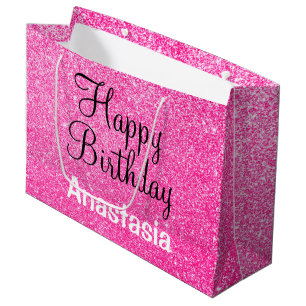 Grand Sac Cadeau Glam Happy Birthday Hot Pink Parties scintillant N