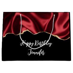 Grand Sac Cadeau Glam rouge foncé Satin foncé Conception abstraite