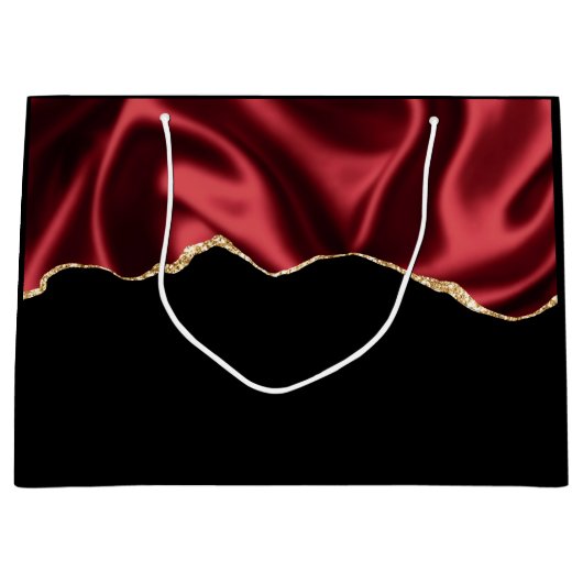 Grand Sac Cadeau Glam rouge foncé Satin foncé Design abstrait (Devant)
