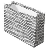 Grand Sac Cadeau Glam Silver White Zigzag Stripes (Devant Angle)