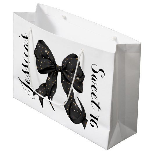 Grand Sac Cadeau Glamour Coquette Noir/Or Bow (Devant Angle)