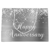 Grand Sac Cadeau Glittery Argent Fancy Happy Anniversaire (Devant)