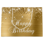 Grand Sac Cadeau Glittery Gold Foil Fancy Joyeux anniversaire (Devant)