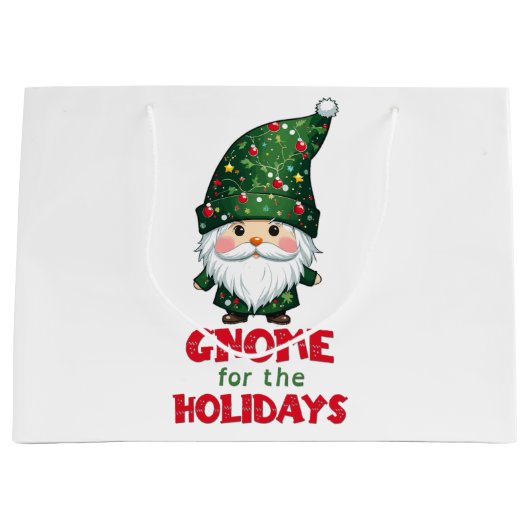 Grand Sac Cadeau Gnome Pour Les Vacances Drôle & Adorable Noël (Devant)