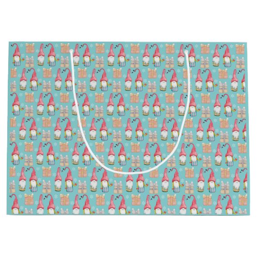 Grand Sac Cadeau Gnome Turquoise moderne en amour (Devant)