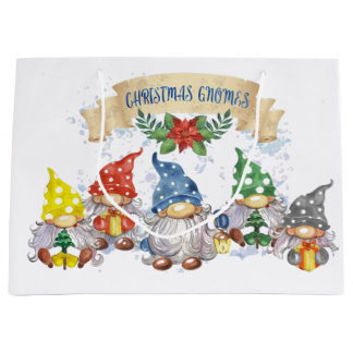 Grand Sac Cadeau Gnomes de Noël