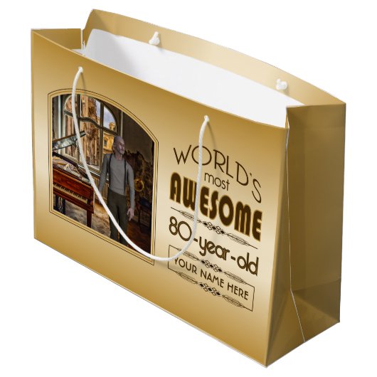 Grand Sac Cadeau Gold 80th Birthday World's Best Custom Photo Frame (Dos Angle)