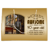 Grand Sac Cadeau Gold 90th Birthday World's Best Custom Photo Frame (Devant)