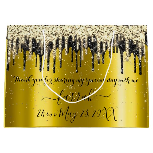 Grand Sac Cadeau Gold Black Drips Favoriser Mariage Faveur (Devant)