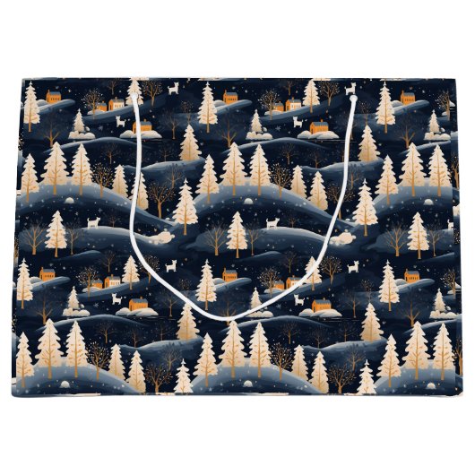 Grand Sac Cadeau Gold et Dusty Blue Winter (Devant)