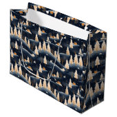 Grand Sac Cadeau Gold et Dusty Blue Winter (Devant Angle)