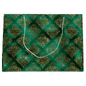 Grand Sac Cadeau Gold Green Holiday Noël Métallo Damas (Devant)