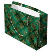 Grand Sac Cadeau Gold Green Holiday Noël Métallo Damas (Dos Angle)