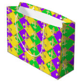 Grand Sac Cadeau Gold Green Mardi Gras Harlequin Motif (Dos Angle)