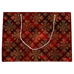 Grand Sac Cadeau Gold Holiday Noël Métal Damas Élégant 