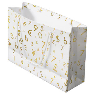 Grand Sac Cadeau Gold Luxury Numéros & Devise Symboles Motif