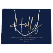 Grand Sac Cadeau Gold marine bleu moderne script minimal élégant (Devant)