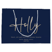 Grand Sac Cadeau Gold marine bleu moderne script minimal élégant (Dos)