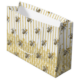 Grand Sac Cadeau Gold moderne et Black Honey Bee Hive