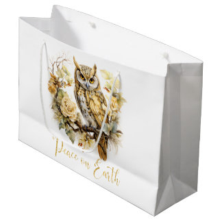 Grand Sac Cadeau Gold Owl On A Branch 