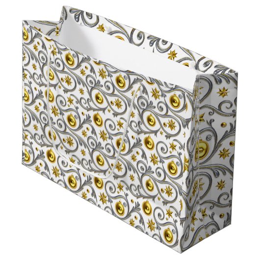 Grand Sac Cadeau Gold & Silver Swirl Elegance (Devant Angle)