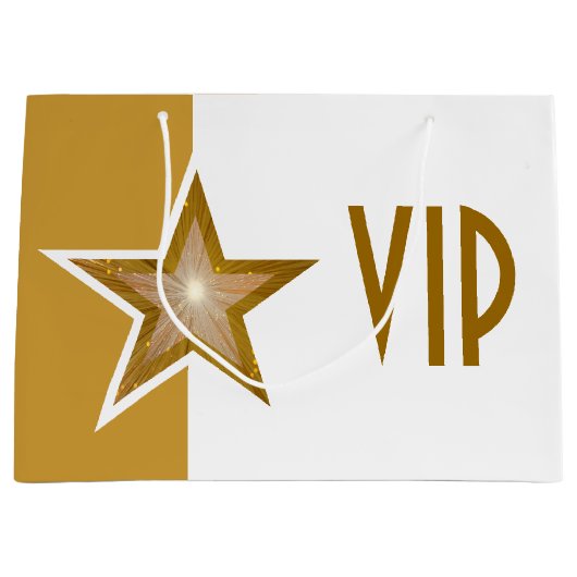 Grand Sac Cadeau Gold Star print VIP or blanc large (Devant)