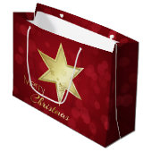 Grand Sac Cadeau Golden Christmas Star Red Bokeh (Devant Angle)