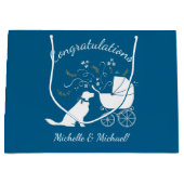 Grand Sac Cadeau Golden Retriever Baby shower chien bleu garçon (Devant)