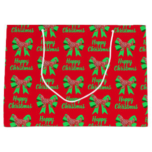 Grand Sac Cadeau Golden Retriever Chien de Noël & Green Bow