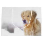 Grand Sac Cadeau Golden retriever dans la neige (Devant)