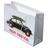 Grand Sac Cadeau Golden Retriever en voiture avec sapin de Noël Gra (Devant Angle)