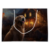Grand Sac Cadeau Golden Retriever Halloween effroi (Devant)