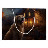 Grand Sac Cadeau Golden Retriever Halloween effroi (Dos)