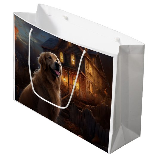 Grand Sac Cadeau Golden Retriever Halloween effroi (Devant Angle)