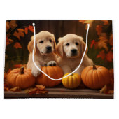 Grand Sac Cadeau Golden Retriever Puppy Automne Citrouille de plais (Devant)