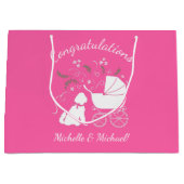 Grand Sac Cadeau Goldendoodle Baby shower rose (Devant)