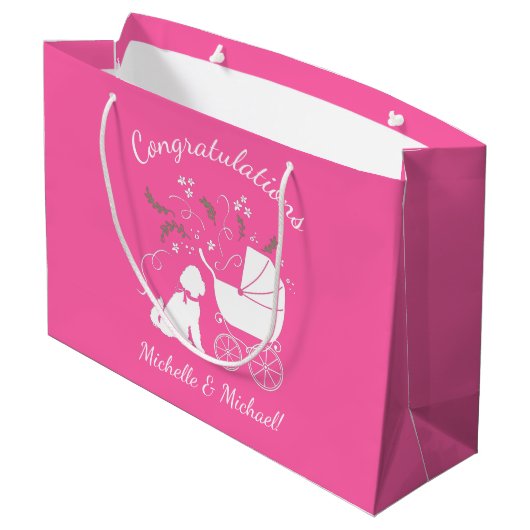 Grand Sac Cadeau Goldendoodle Baby shower rose (Dos Angle)