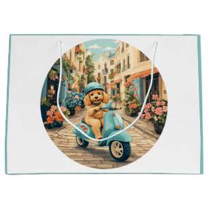 Grand Sac Cadeau Goldendoodle Chien à Trottinette dans les Rues Eur