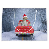 Grand Sac Cadeau Goldendoodle Chien en Neige assis à Noël (Devant)