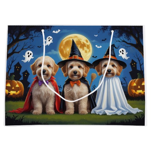 Grand Sac Cadeau Goldendoodle Chiens Citrouille Halloween Funny (Devant)