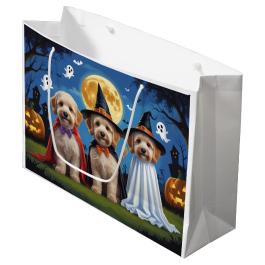 Grand Sac Cadeau Goldendoodle Chiens Citrouille Halloween Funny (Devant Angle)