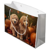 Grand Sac Cadeau Goldendoodle Chiot Automne Citrouille délice (Dos Angle)