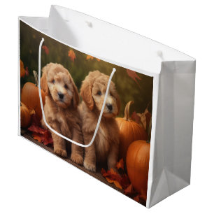 Grand Sac Cadeau Goldendoodle Chiot Automne Citrouille délice