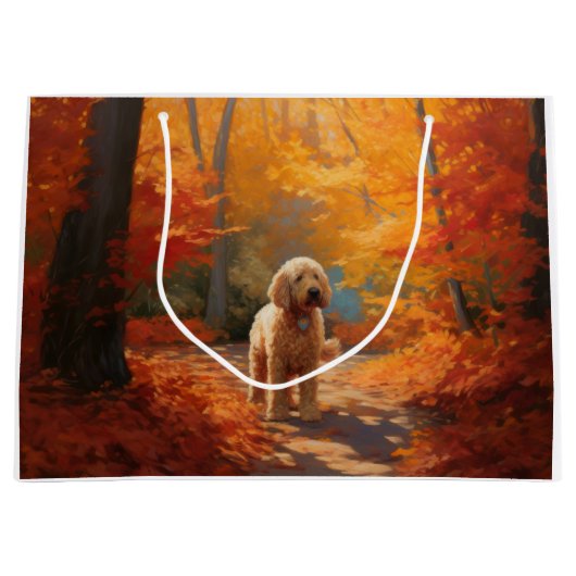 Grand Sac Cadeau Goldendoodle en automne Leaves Fall Inspire (Devant)