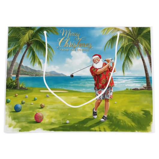 Grand Sac Cadeau Golf Christmas themed with Santa Claus (Devant)